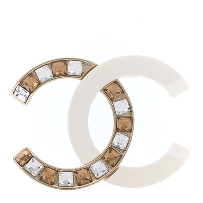 Chanel Resin Crystal Baguette CC Brooch Gold White 1 of 5