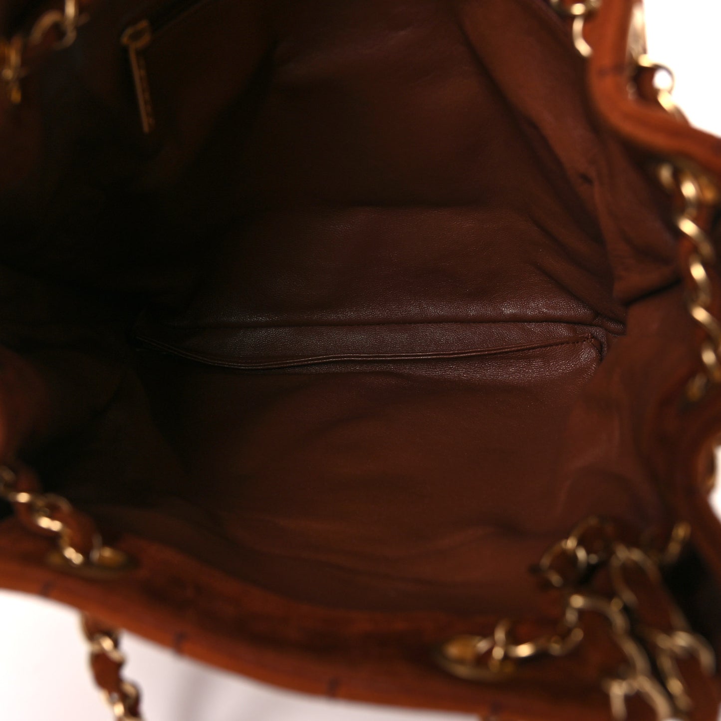 Suede Stitched Chocolate Bar Drawstring Tote Brown