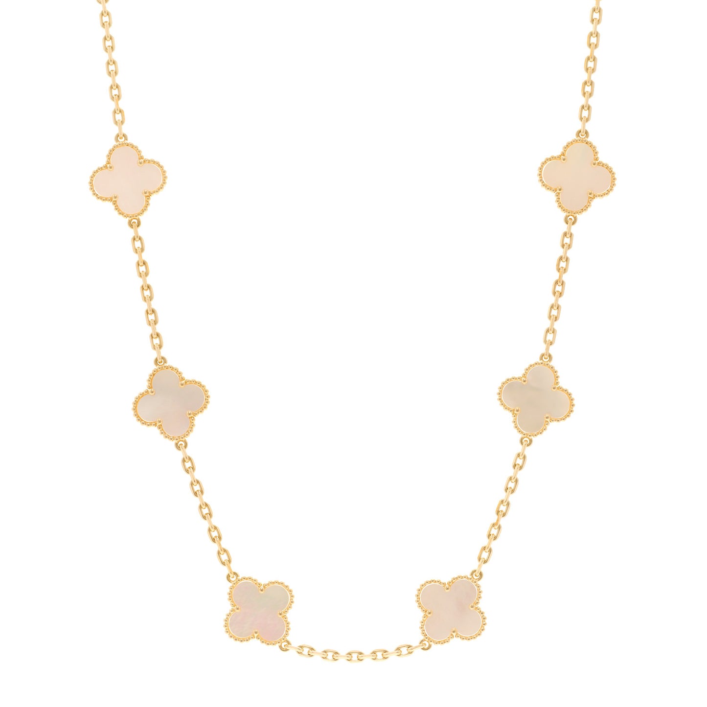 18K Yellow Gold Mother of Pearl 10 Motifs Vintage Alhambra Necklace