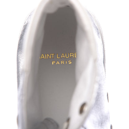 Saint Laurent Distressed Calfskin Bedford Logo-Appliqued Hightop Sneakers 38 Argento Cream White 7 of 9