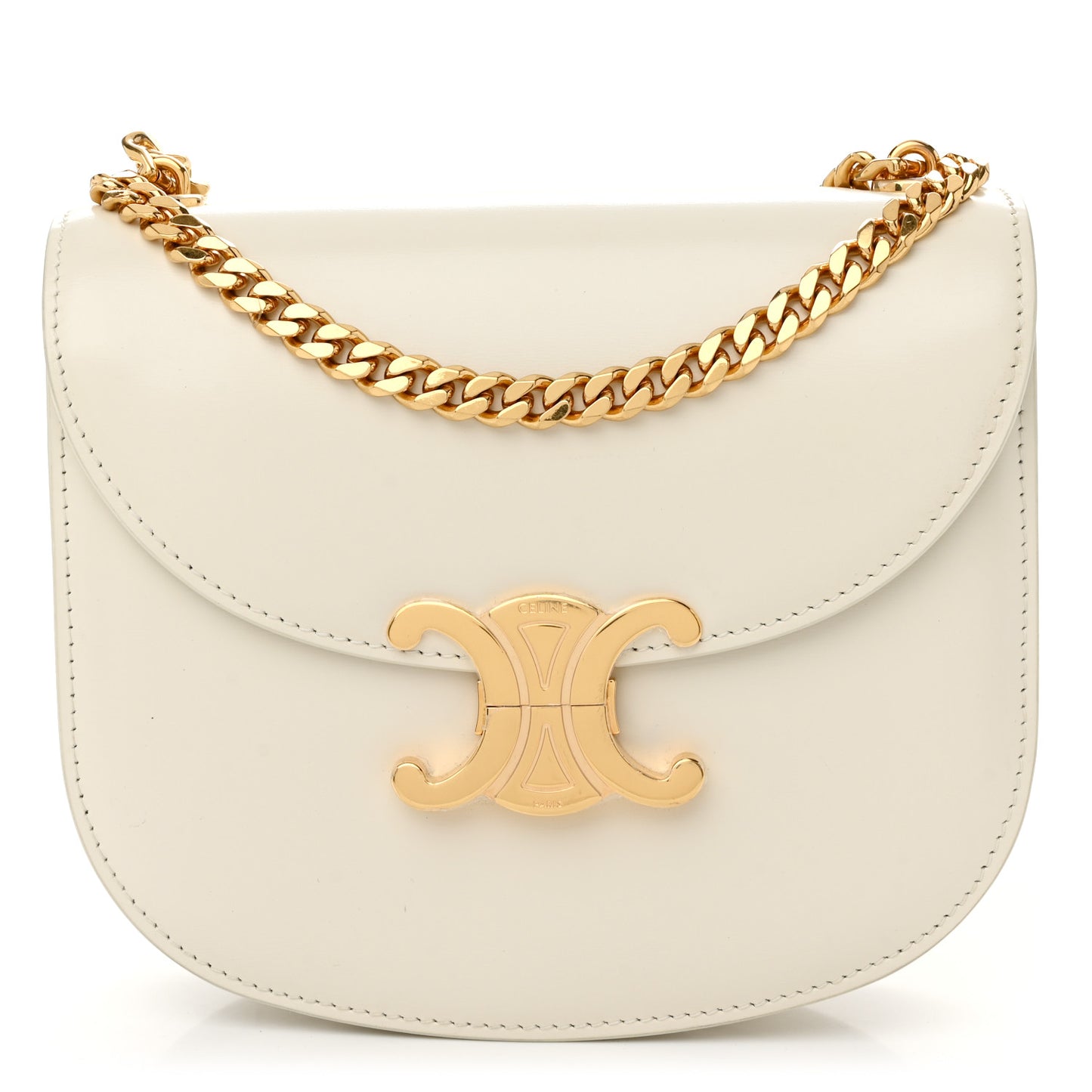 Shiny Calfskin Triomphe Chain Besace Clea White