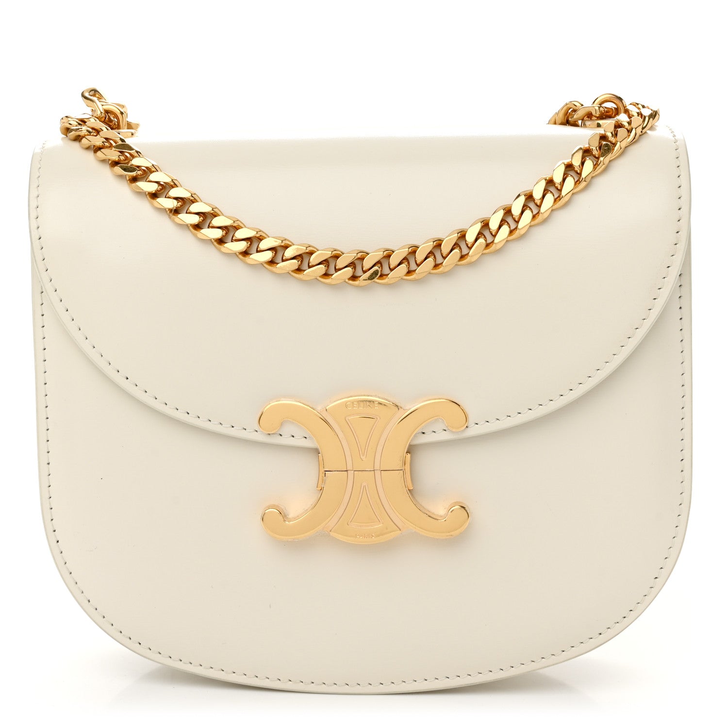 Celine Shiny Calfskin Triomphe Chain Besace Clea White 1 of 9