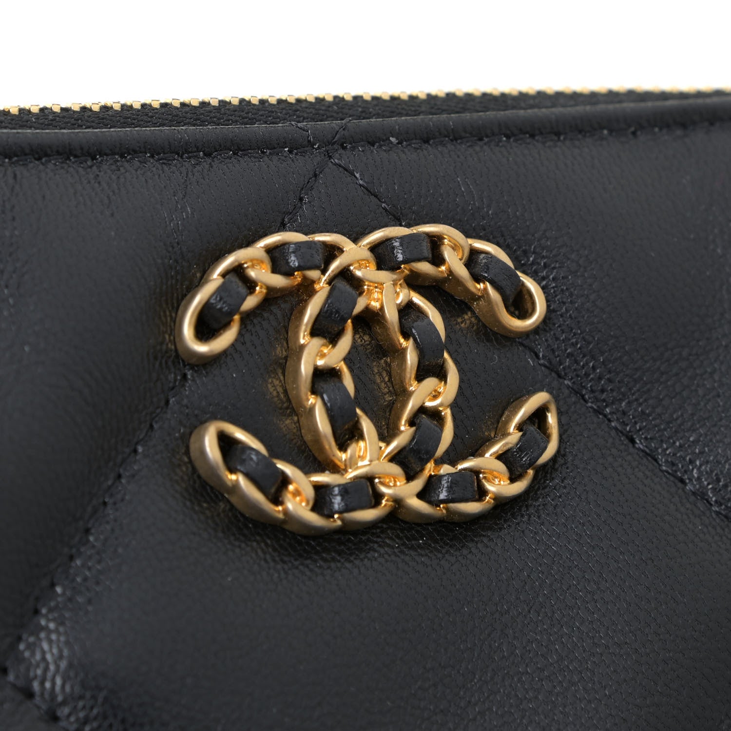Chanel Shiny Goatskin Quilted Small Chanel 19 Pouch With Handle Black 10 of 11