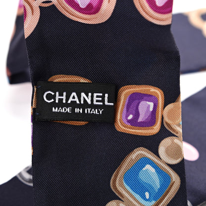Chanel Silk Pearl CC Chain Slim Bandeau Scarf Navy Blue 2 of 4