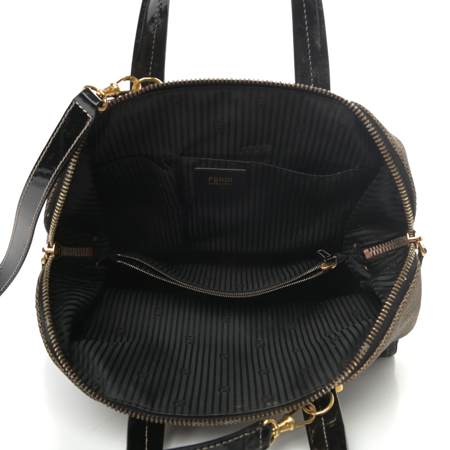 Fendi Patent Canvas Small Chameleon Tote Black 5 of 9