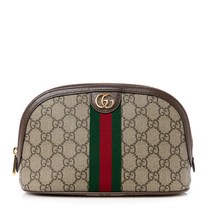 Gucci GG Supreme Monogram Textured Calfskin Web Large Ophidia Cosmetic Case Beige Ebony New Acero 1 of 10