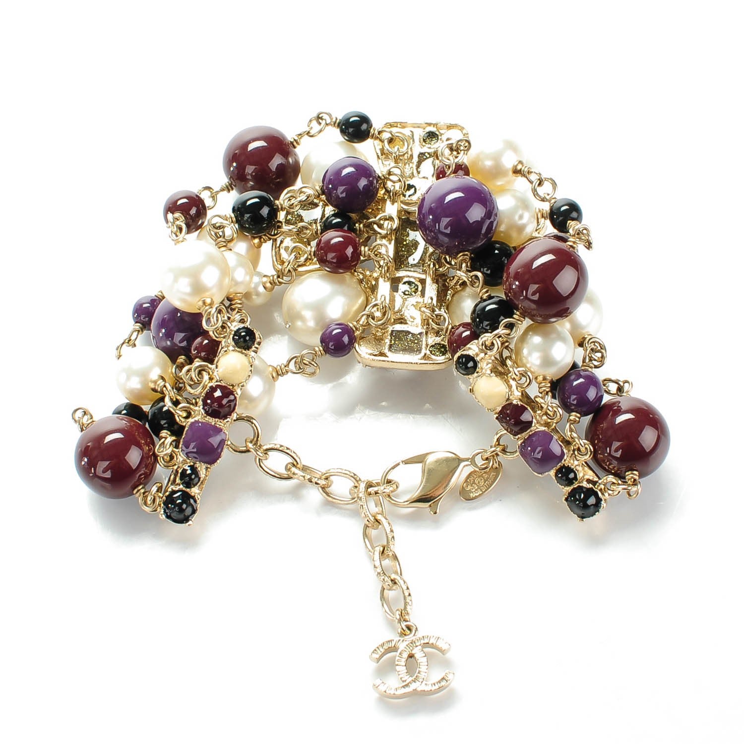 Chanel Pearl Crystal Bead CC Bracelet Purple Black Gold 3 of 4