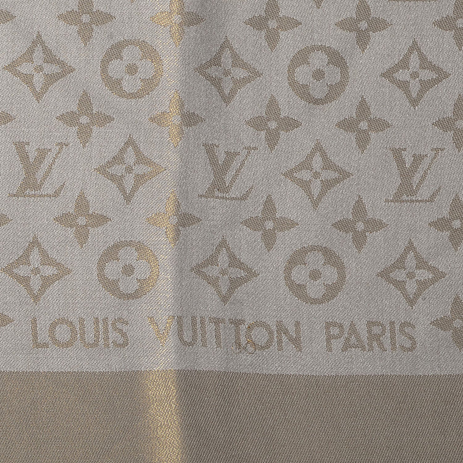 Louis Vuitton Monogram Silk Wool Shine Shawl Beige 3 of 5