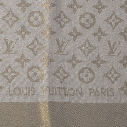 Louis Vuitton Monogram Silk Wool Shine Shawl Beige 3 of 5