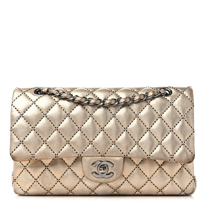 Chanel Metallic Washed Lambskin Quilted Medium Double Flap Dark Gold Black 1 of 18