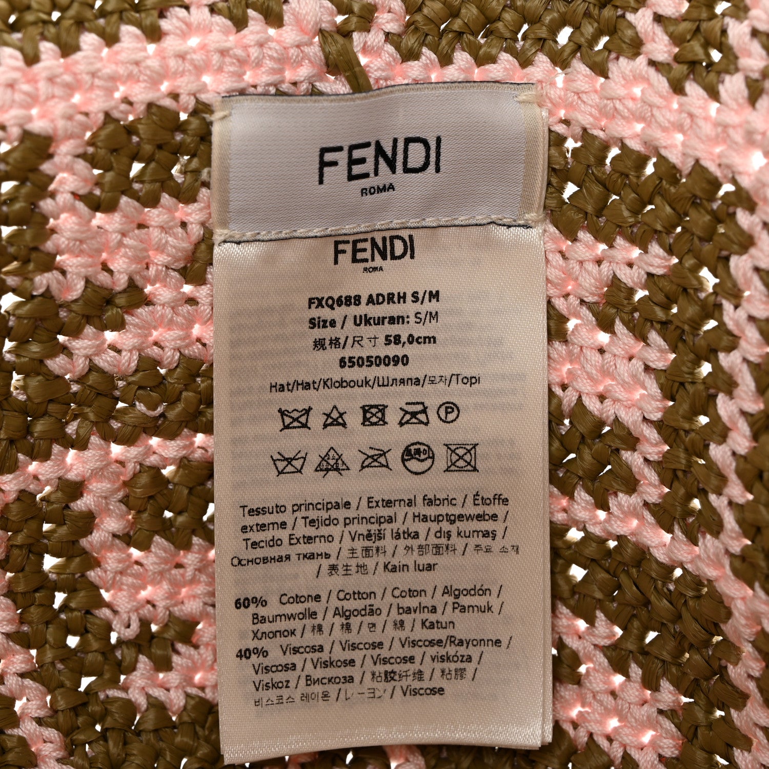 Fendi Cotton Rayon FF Woven Bucket Hat S/M Pink Khaki 7 of 8