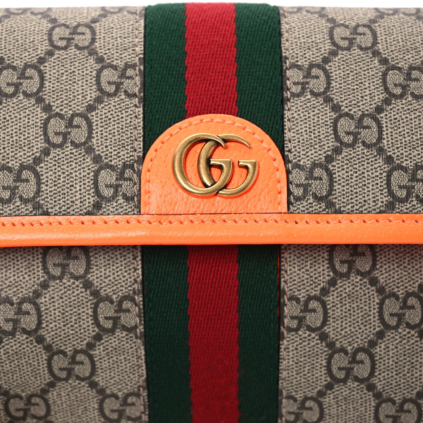 GG Supreme Monogram Web Small Ophidia Belt Bag Beige Ebony Orange