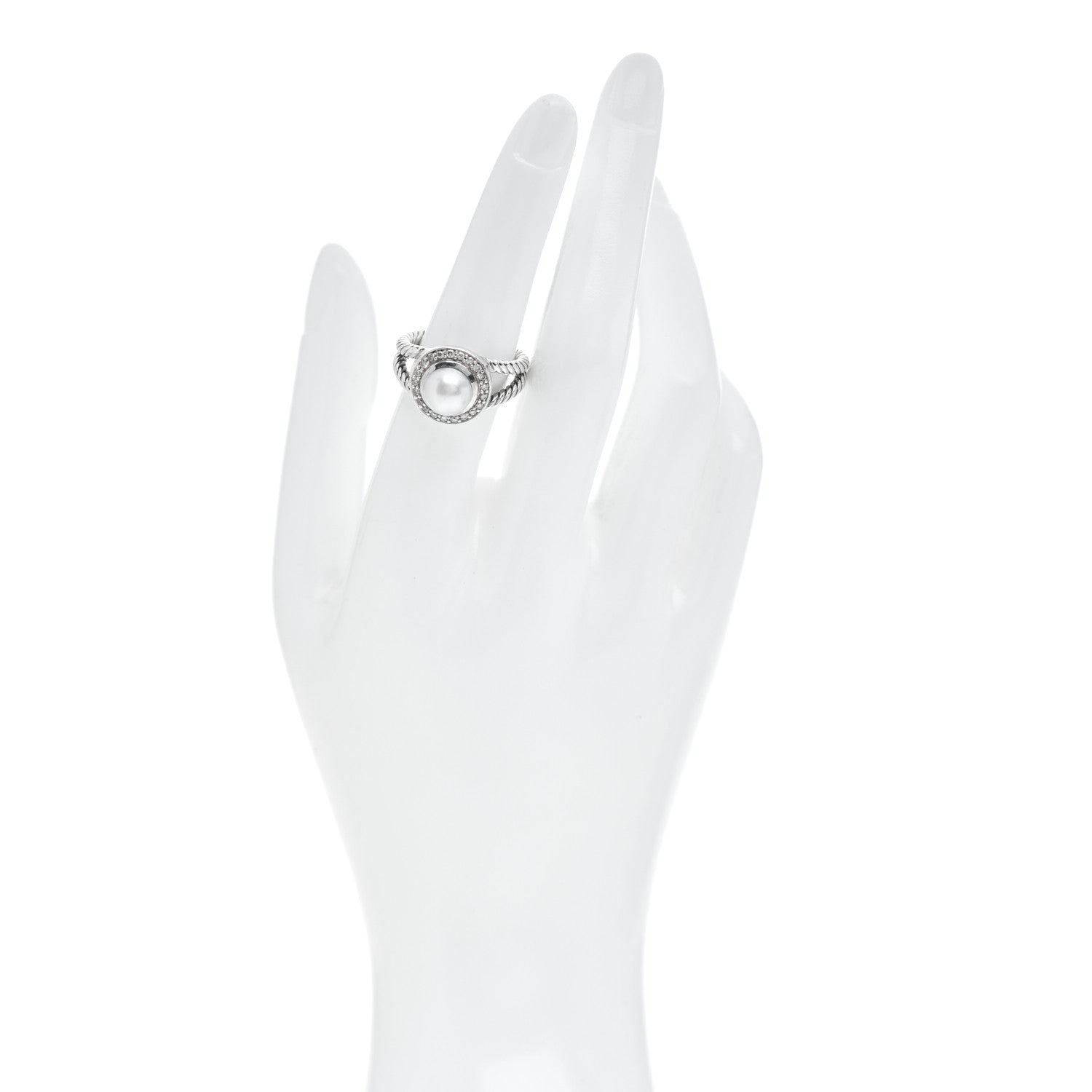 David Yurman Sterling Silver Diamond Pearl 8mm Petite Cerise Ring 54 6.75 2 of 5