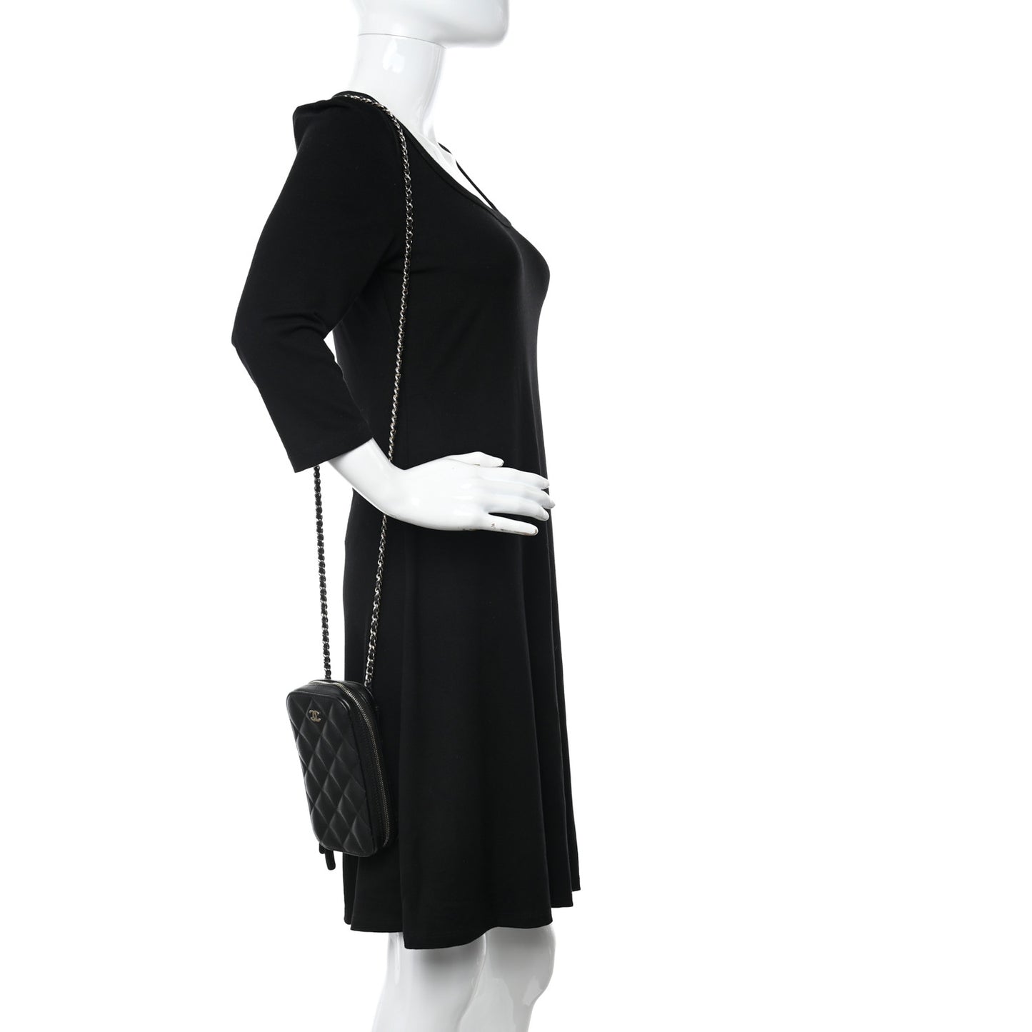 Caviar Quilted Phone Holder Wallet On Chain WOC Black