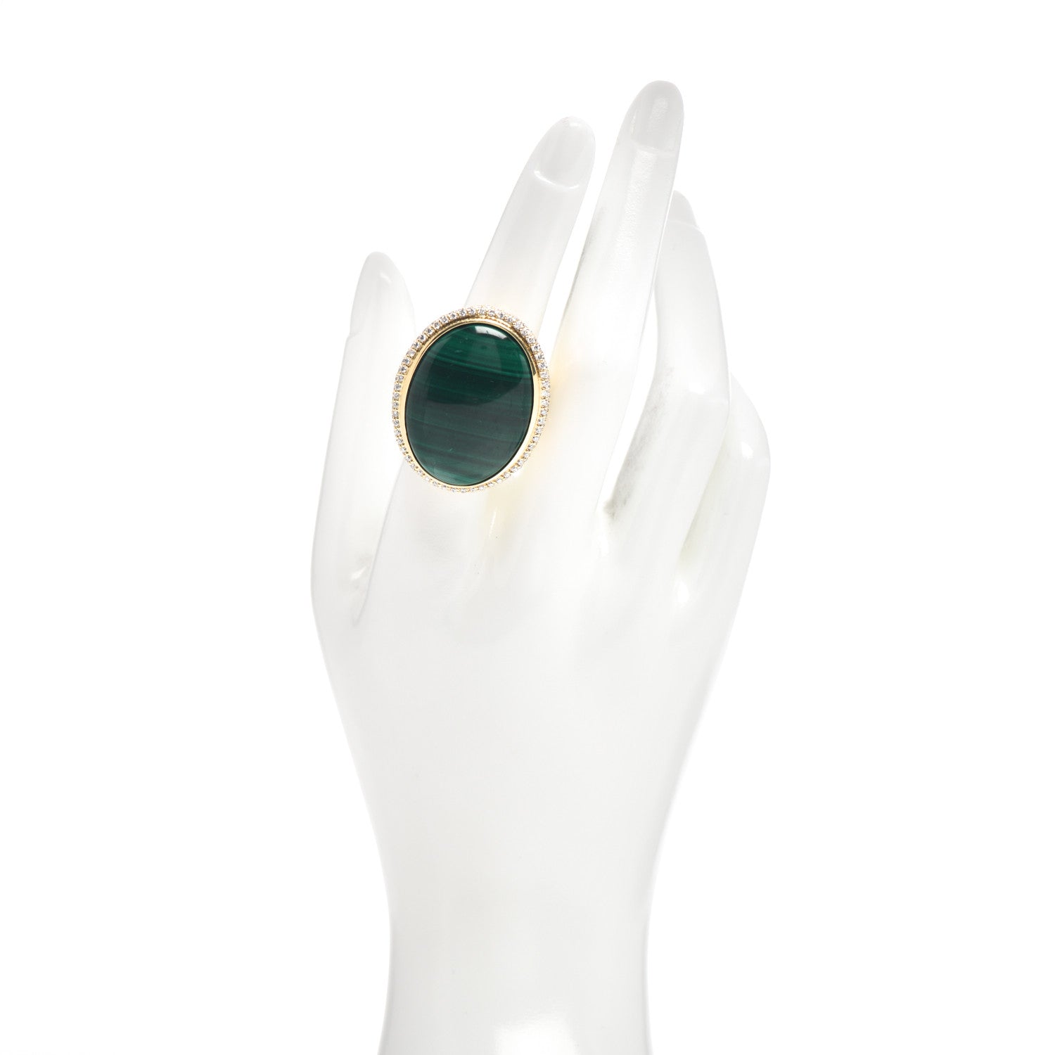 David Yurman 18K Yellow Gold Diamond Malachite Oval Signature Ring 54 7 2 of 5