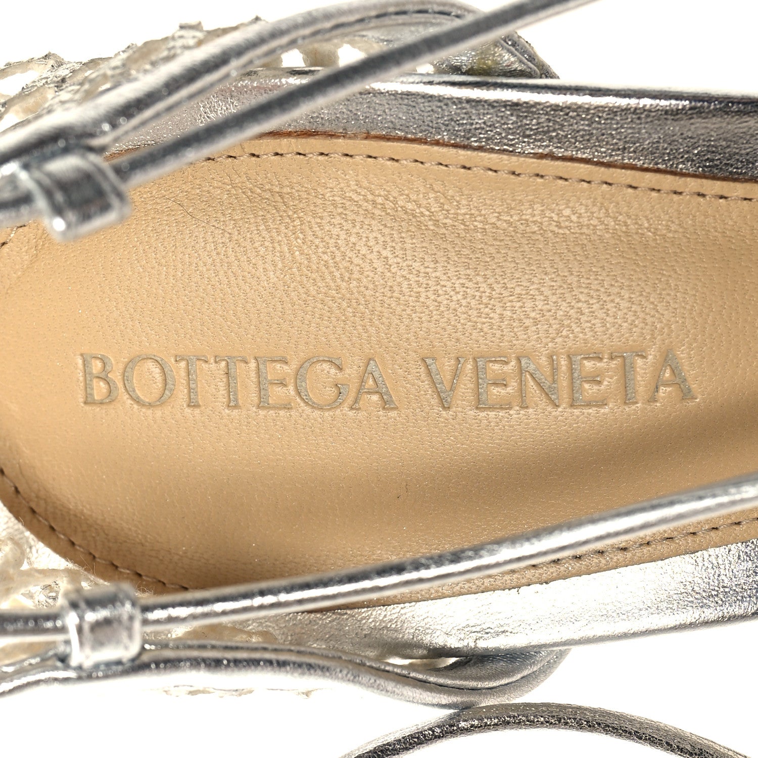 Bottega Veneta Mesh Metallic Nappa Stretch Ankle Tie Sandals 41 Silver 7 of 7