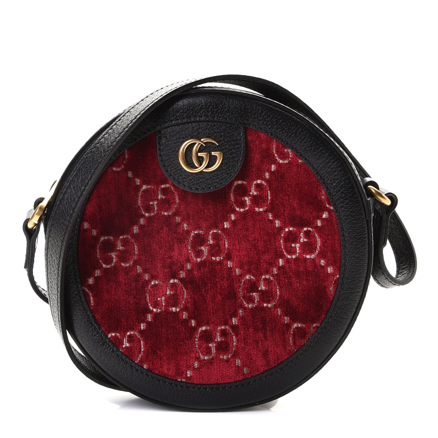 Gucci Velvet GG Monogram Textured Calfskin Round Shoulder Bag Red Cipria Black 1 of 8