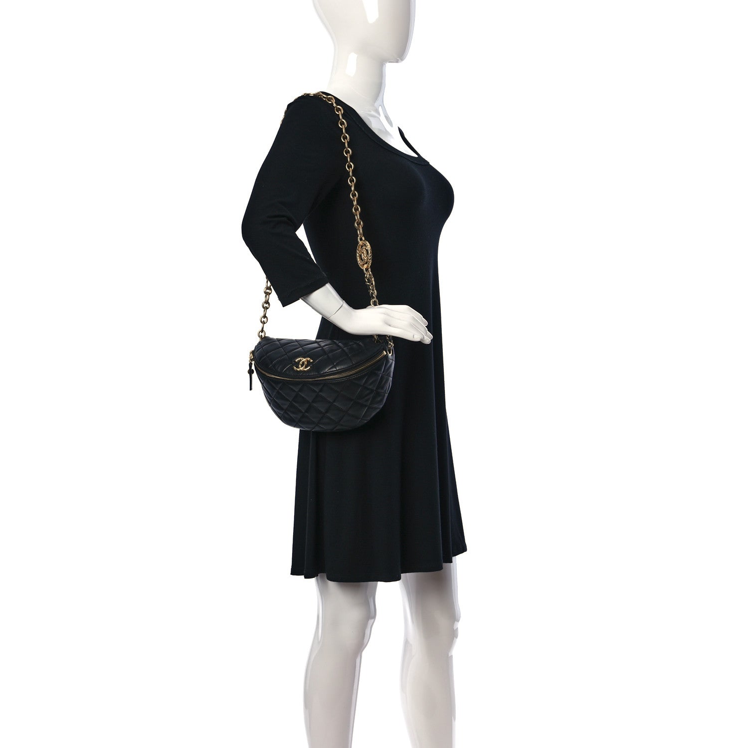 Chanel Lambskin Pearl Quilted CC Belt Bag Black 3 of 21