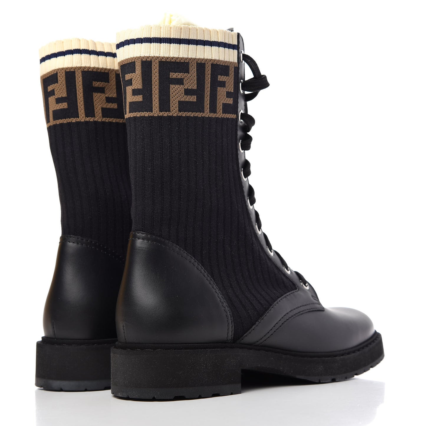 Calfskin Stretch Fabric Rockoko Biker Boots 40 Tobacco Black Marino