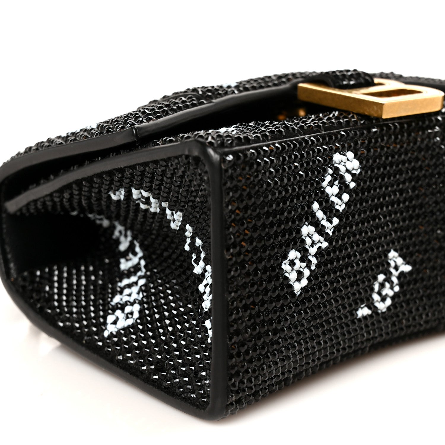 Balenciaga Strass Suede Allover Logo Hourglass Top Handle Bag XS with Chain Black White 10 of 11