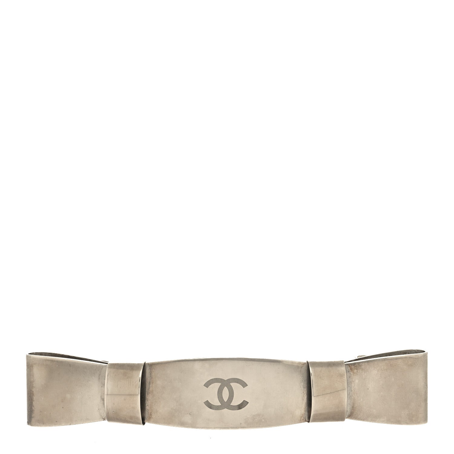 Chanel Metal Bow Hair Barrette Silver 1 of 3