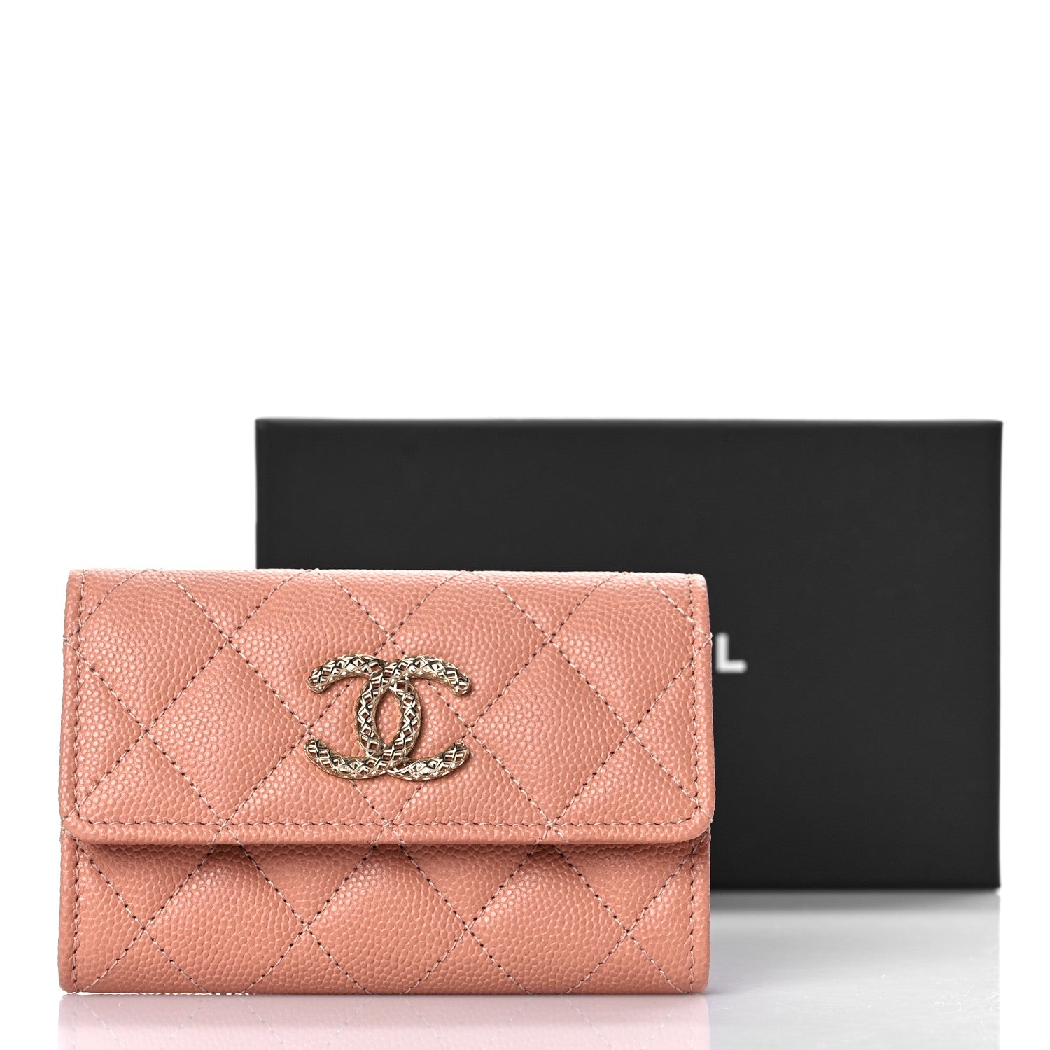 Chanel Caviar Metal Perforated Quilted CC Flap Card Holder Beige 11 of 11