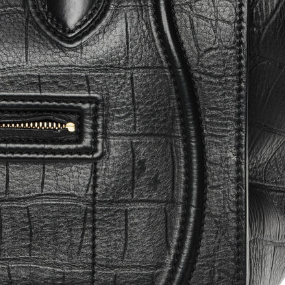Celine Crocodile Embossed Calfskin Medium Phantom Luggage Black 10 of 10