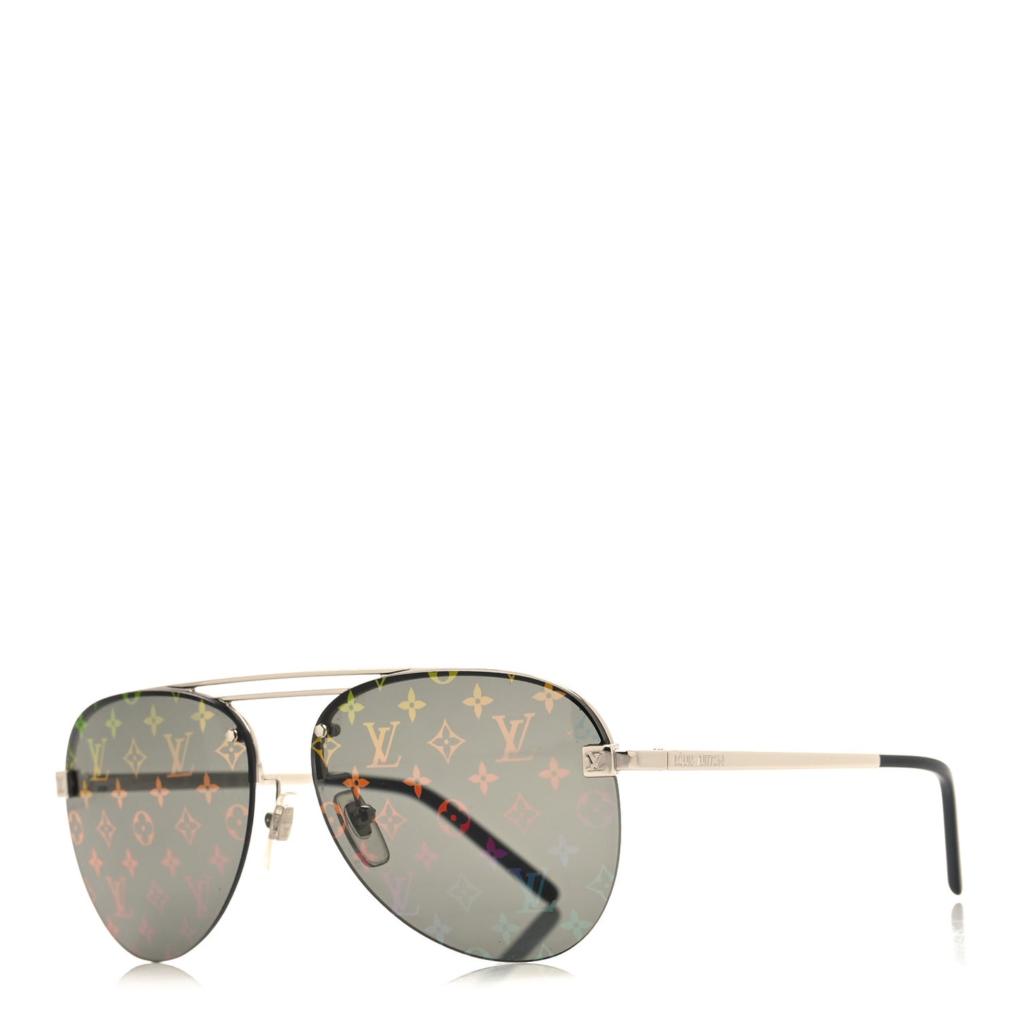 LOUIS VUITTON Metal Monogram Clockwise Sunglasses Z1595E Silver Black