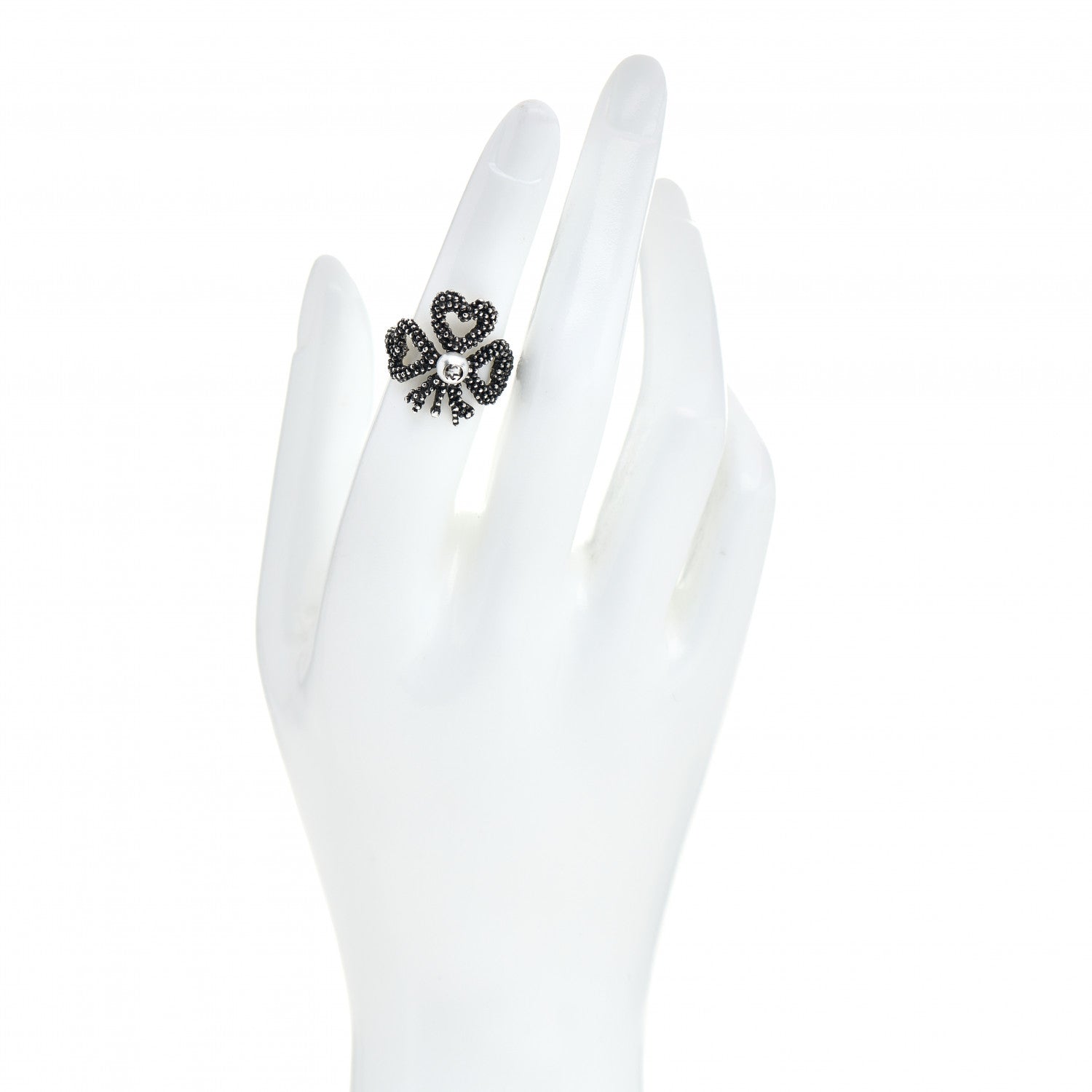 Gucci Sterling Silver Glass Pearl Heart Ribbon Ring 50 5.5 2 of 5
