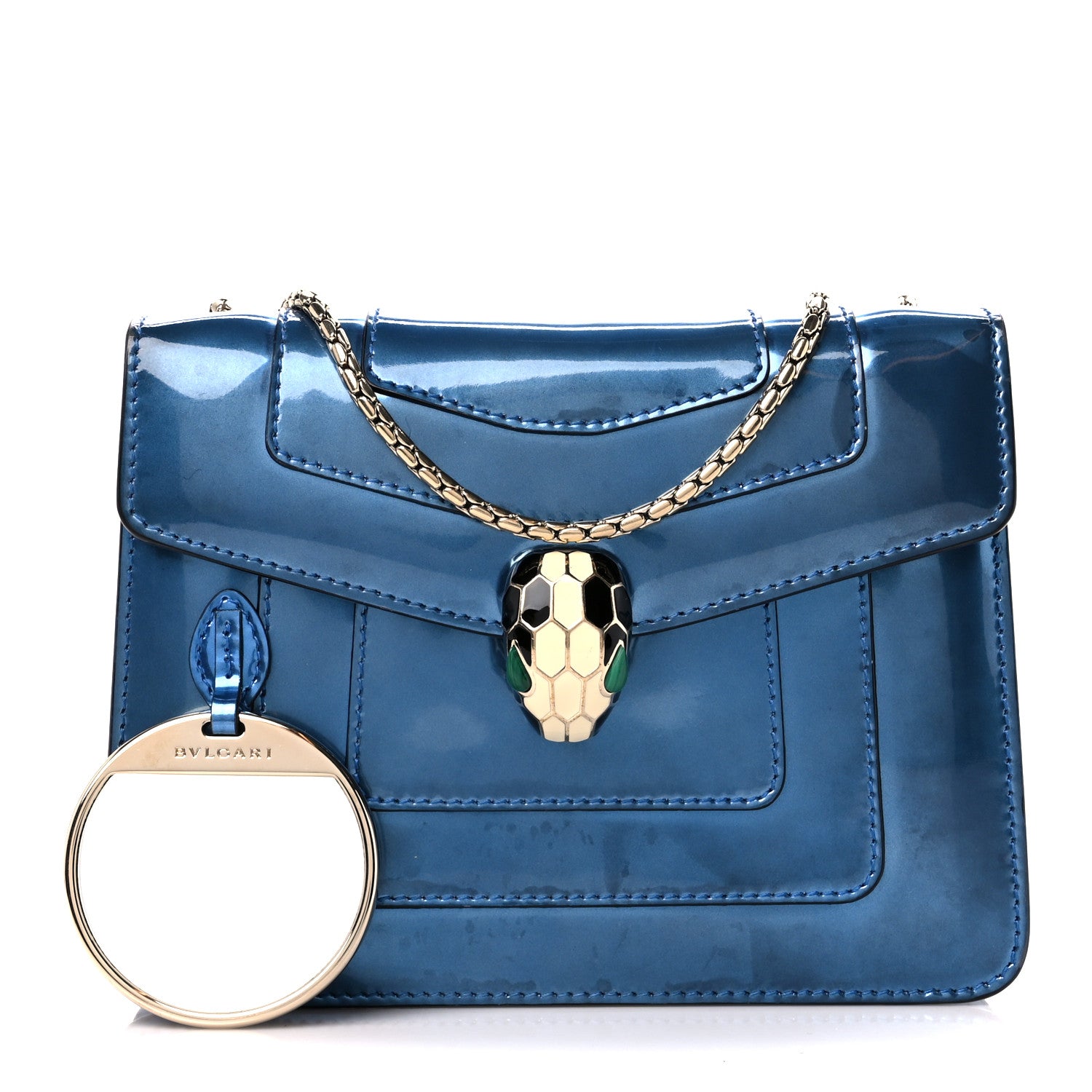 Bulgari Metallic Calfskin Small Serpenti Forever Snake Strap Crossbody Bag Blue 3 of 12