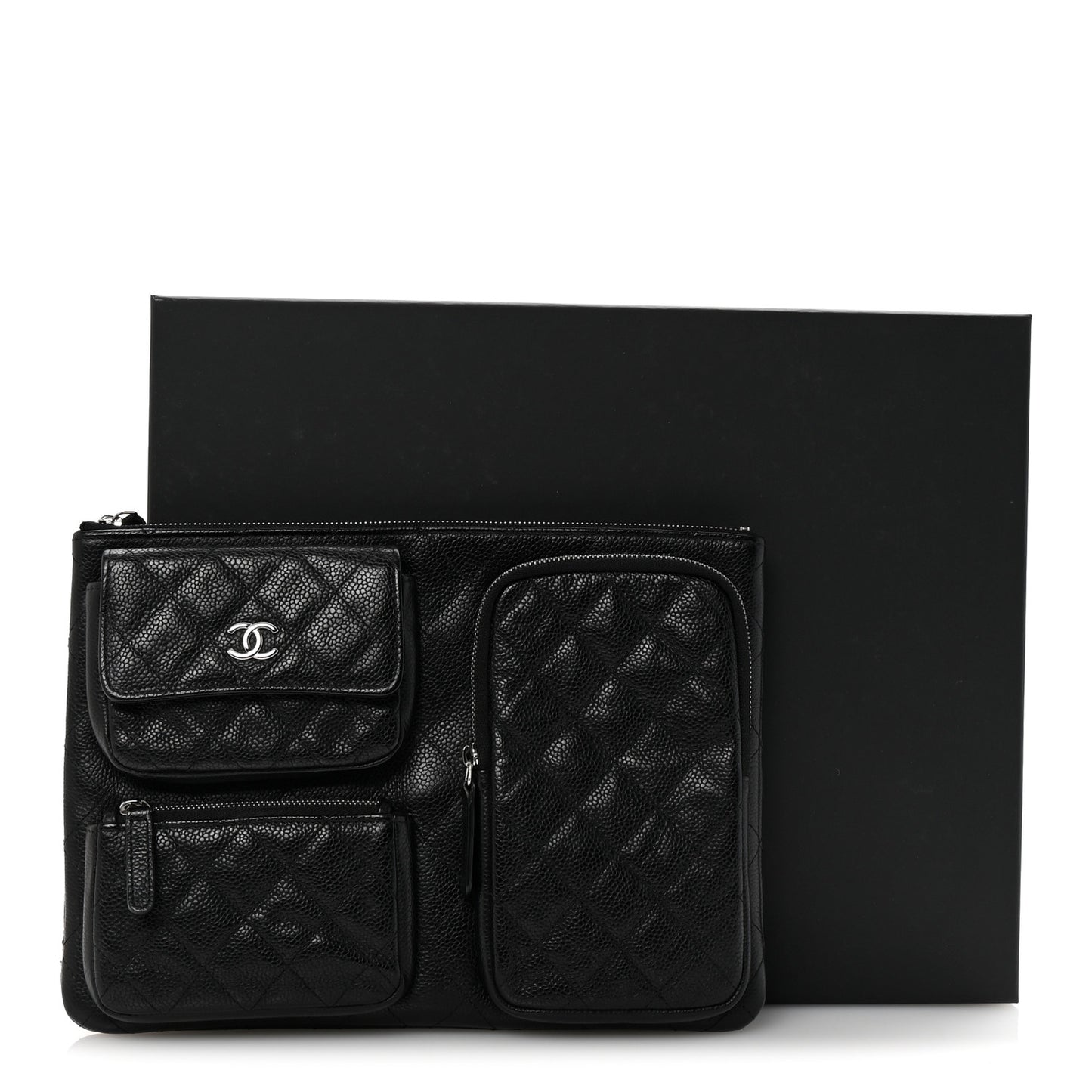 Caviar Quilted Zipped Multi Pouch Black