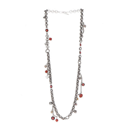 David Yurman Sterling Silver 18K Yellow Gold Garnet Carnelian Pearl Moonstone Cable Charms Necklace 3 of 8