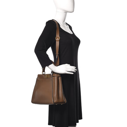 Fendi Vitello Seta Fabric Jacquard Pequin Medium Peekaboo Iconic Satchel Foresta Tobacco 2 of 9
