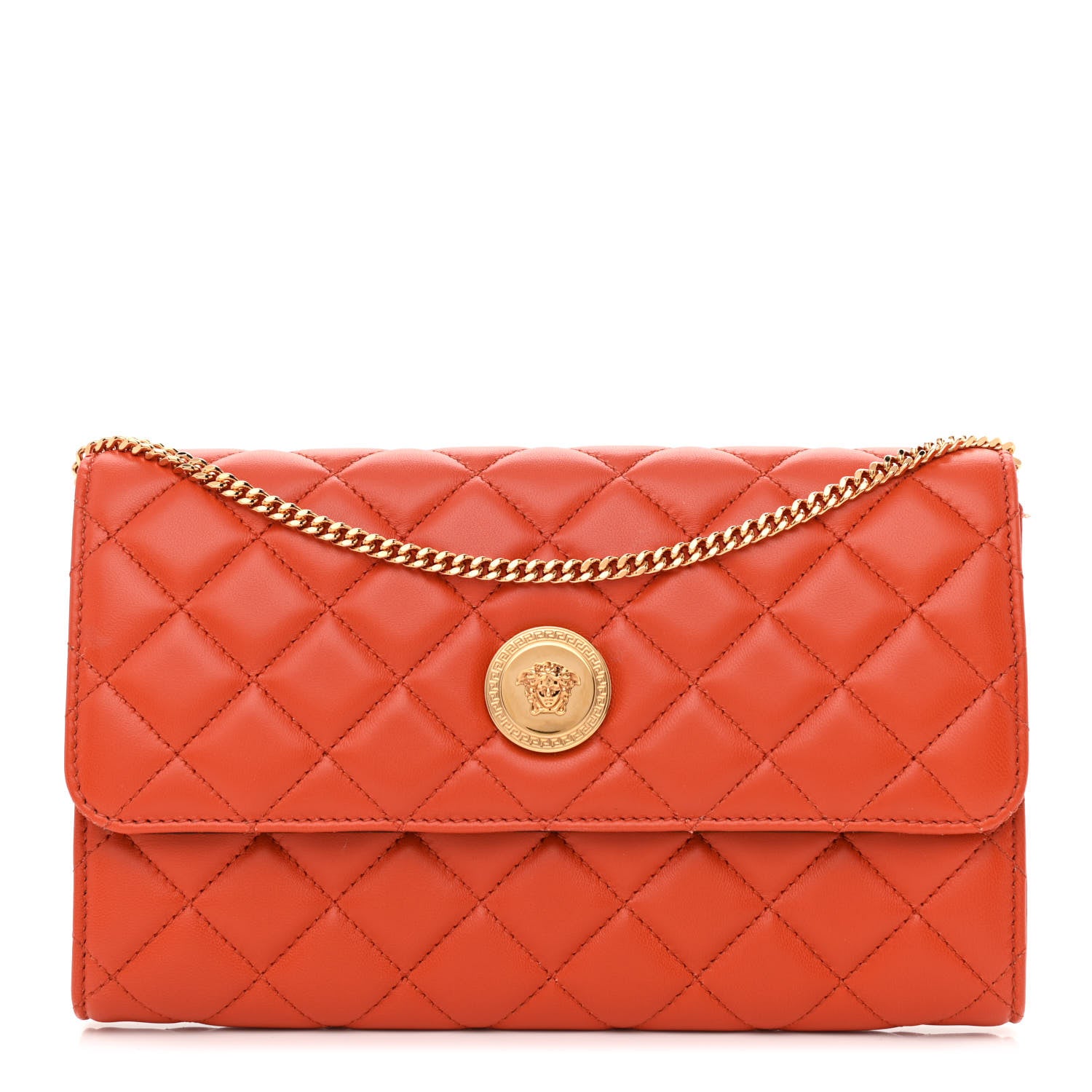 Versace Lambskin Quilted Medusa Wallet On Chain Crossbody Dark Orange 1 of 11