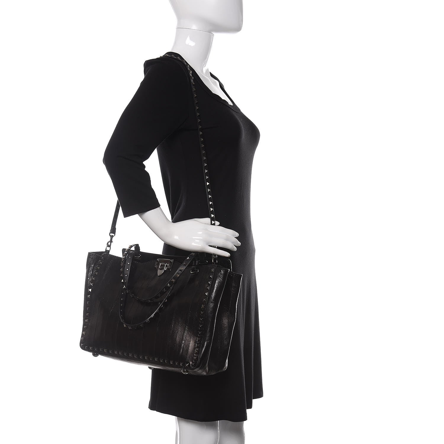 Valentino Garavani Eel Skin Medium Rockstud Tote Black 2 of 10