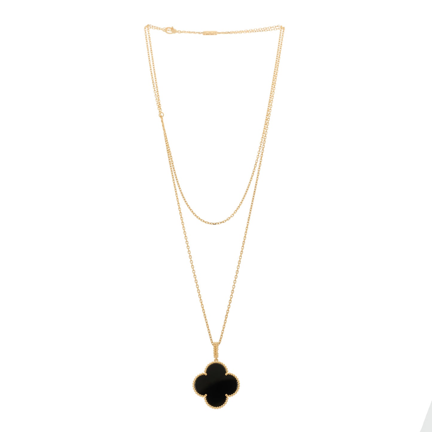 18K Yellow Gold Black Onyx Vintage Alhambra Pendant Necklace