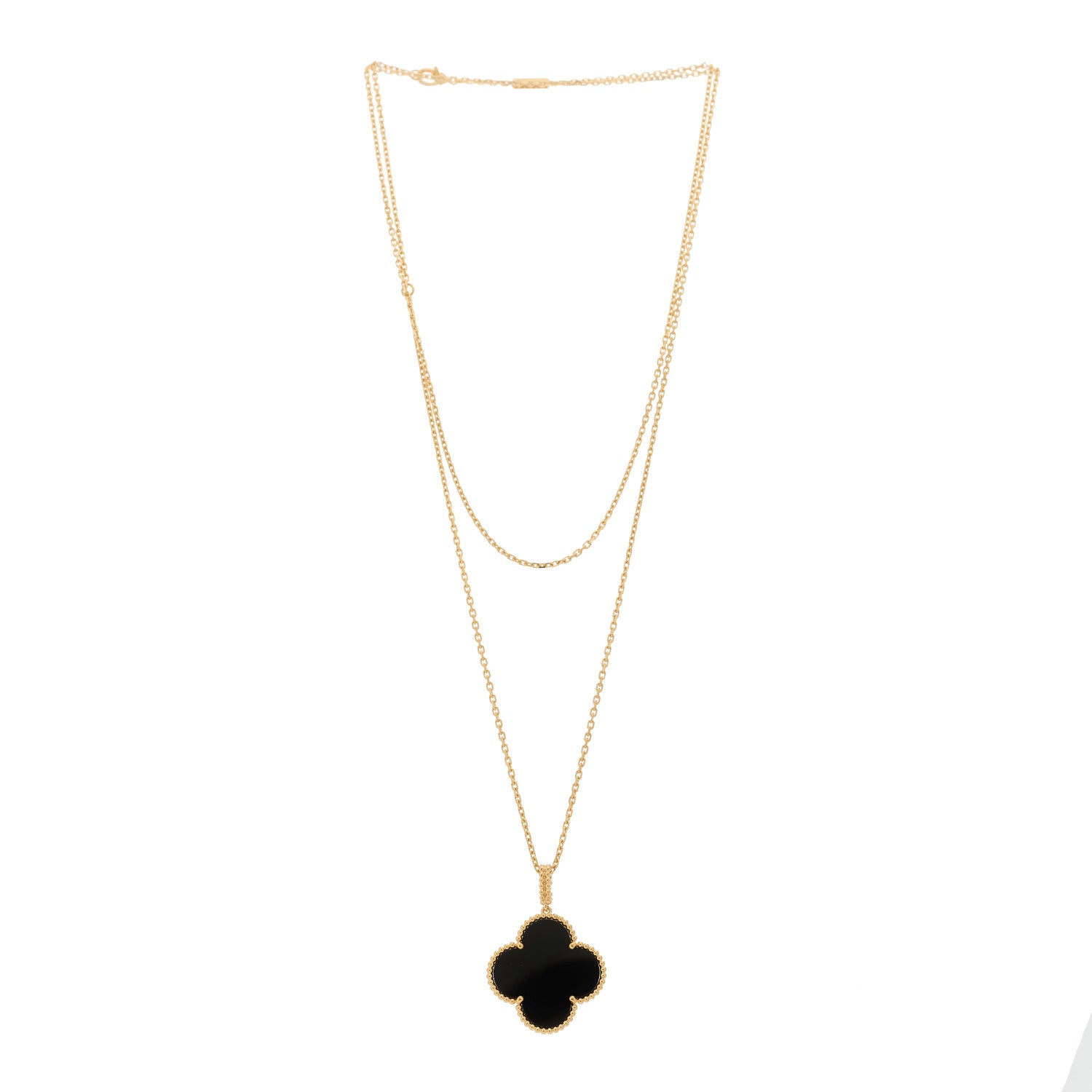 Van Cleef & Arpels 18K Yellow Gold Black Onyx Vintage Alhambra Pendant Necklace 3 of 5