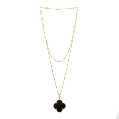 Van Cleef & Arpels 18K Yellow Gold Black Onyx Vintage Alhambra Pendant Necklace 3 of 5