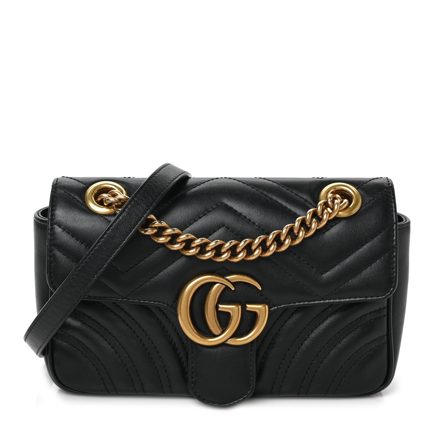 Gucci Calfskin Matelasse Mini GG Marmont Shoulder Bag Black 1 of 9