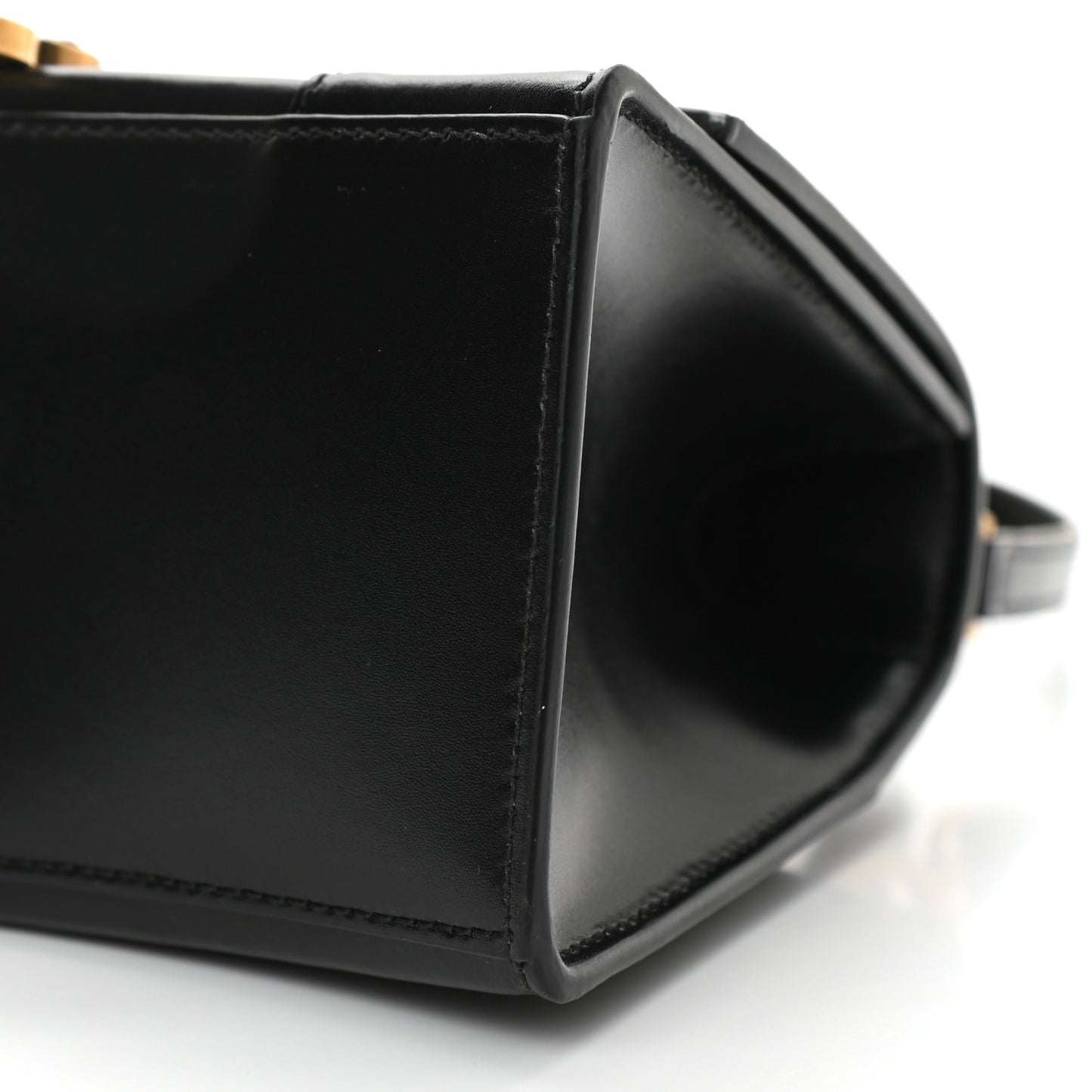 Shiny Box Calfskin Small Hourglass Top Handle Bag Black