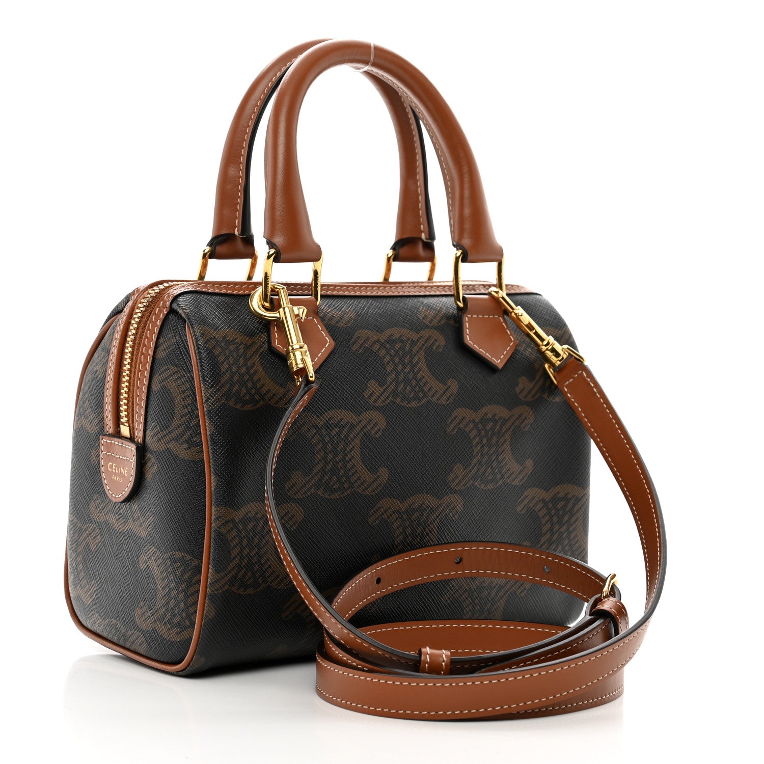 Celine Triomphe Canvas XL Calfskin Small Boston Bag Tan 3 of 10