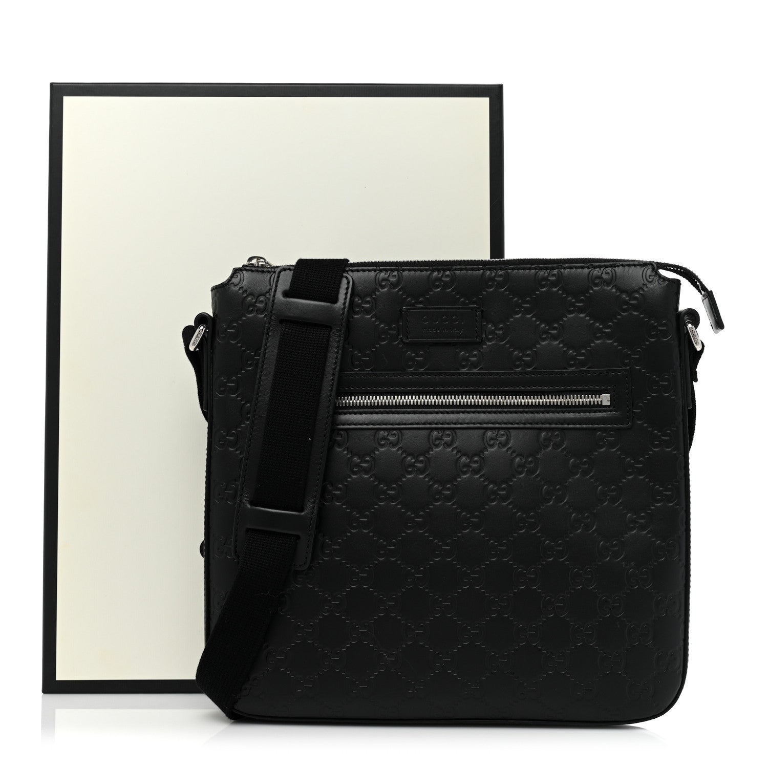 Gucci Guccissima Signature Medium Flat Messenger Bag Black 10 of 10