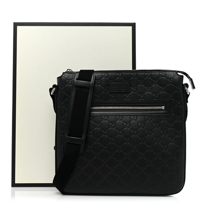 Gucci Guccissima Signature Medium Flat Messenger Bag Black 10 of 10