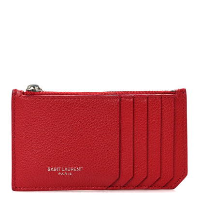 Saint Laurent Grained Calfskin 5 Fragments Zip Pouch Card Holder New Red 1 of 8