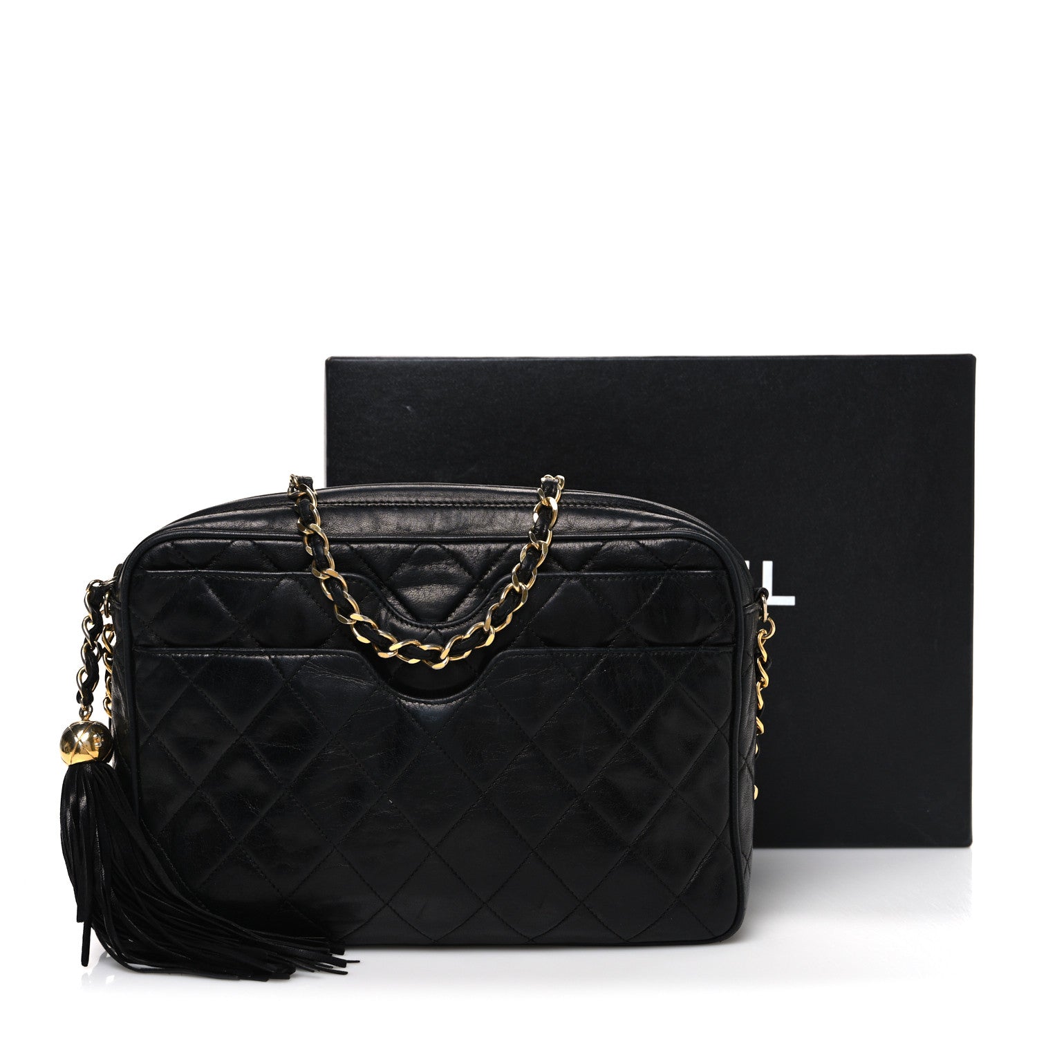 Chanel Lambskin Quilted CC Tassel Camera Case Black 1890651