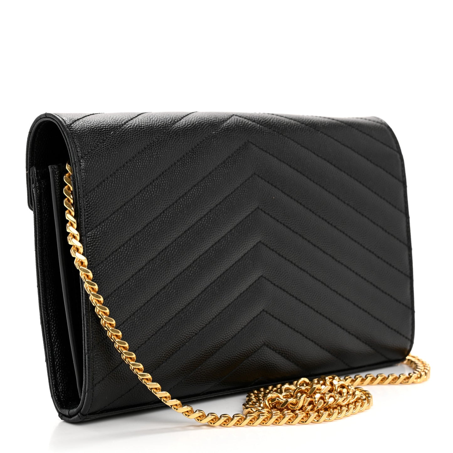 Grain De Poudre Matelasse Chevron Monogram Chain Wallet Black