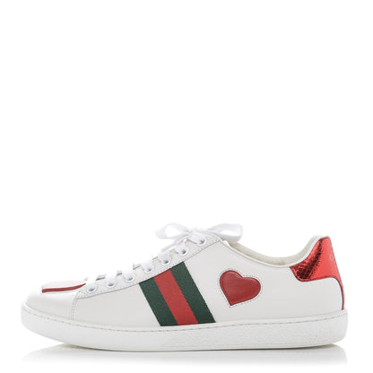 Gucci Calfskin Ayers Web Heart Embroidered Ace Sneakers 37.5 White 1 of 6