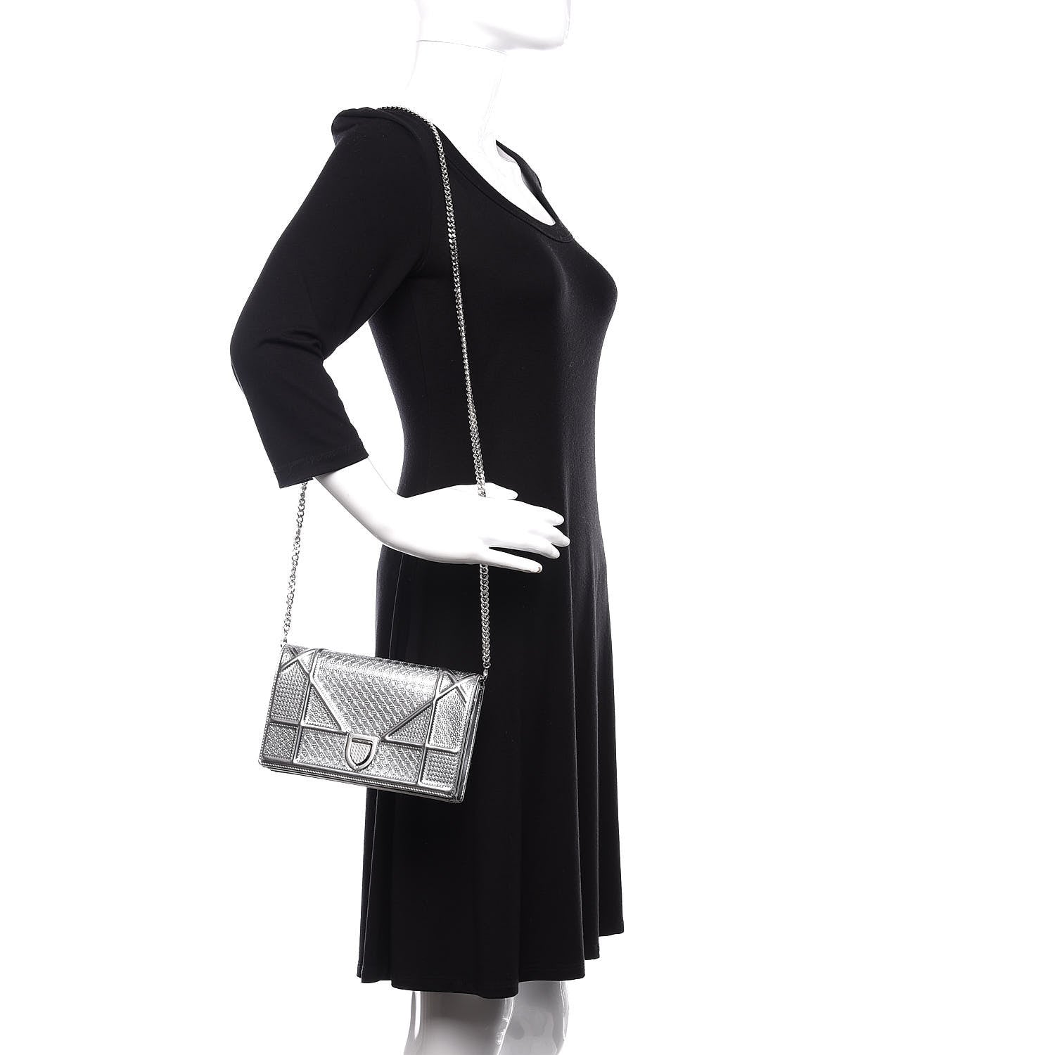 Christian Dior Metallic Patent Micro-Cannage Medium Diorama Flap Bag Silver 2 of 10