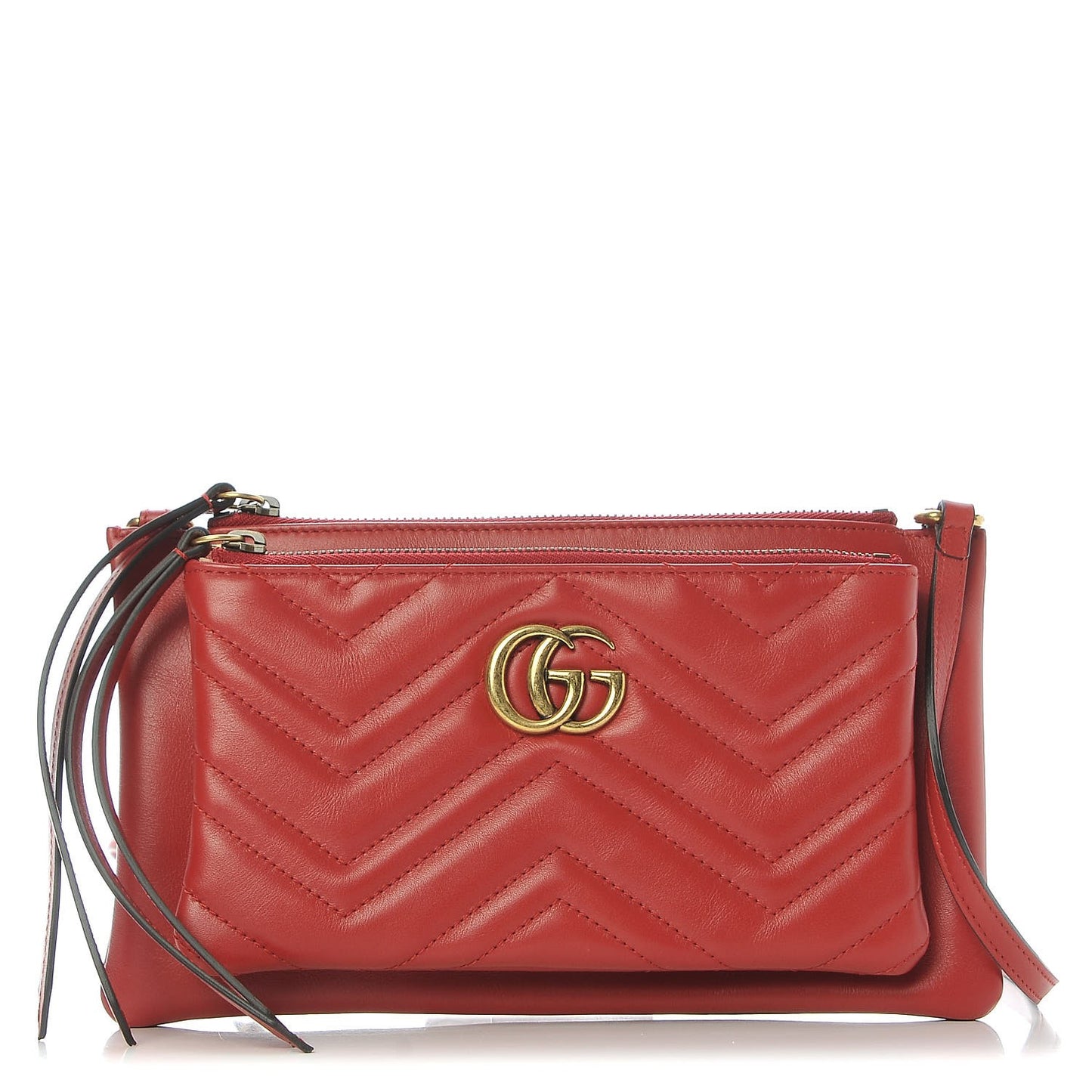 Calfskin Matelasse Small GG Marmont Double Zip Shoulder Bag Hibiscus Red