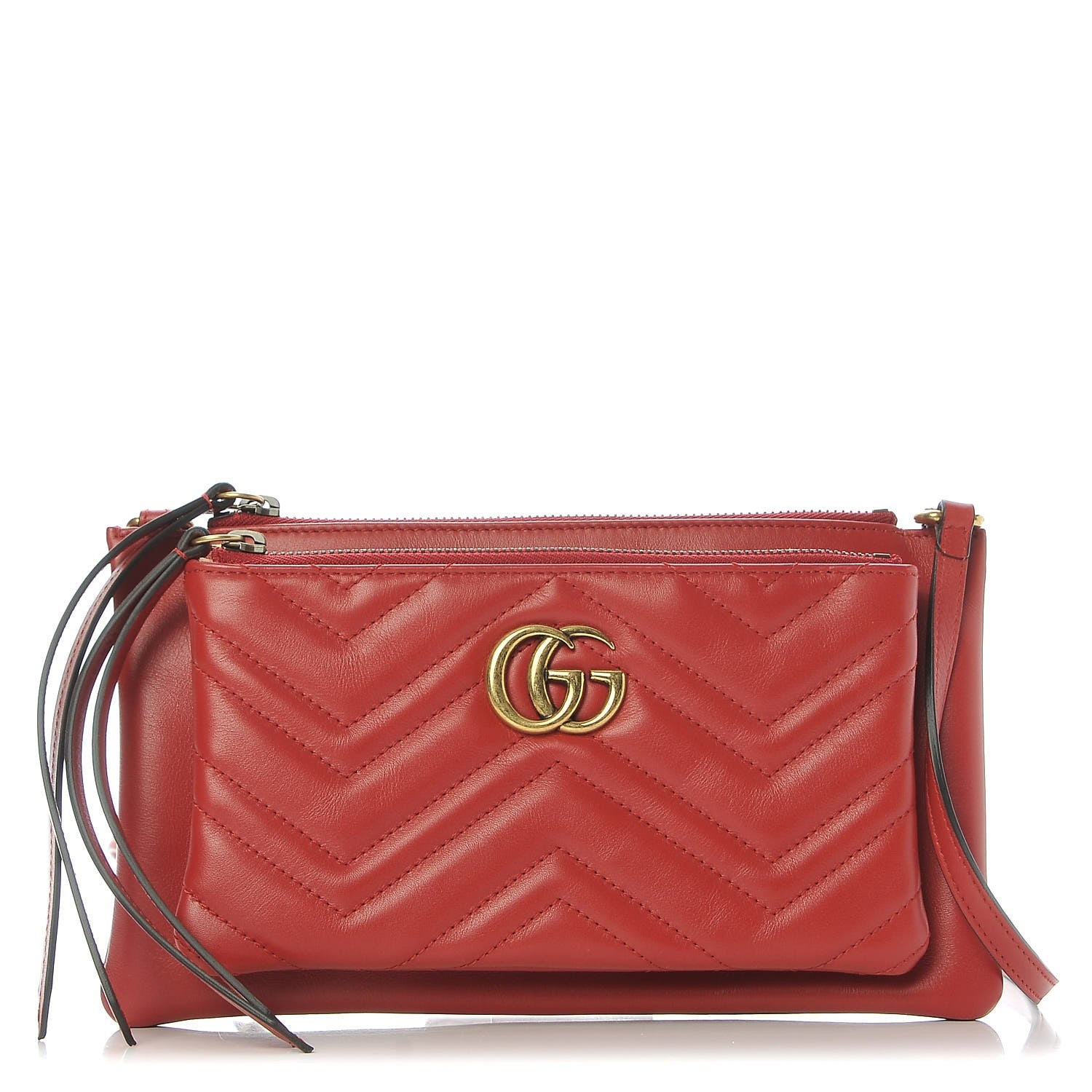 Gucci Calfskin Matelasse Small GG Marmont Double Zip Shoulder Bag Hibiscus Red 1 of 9